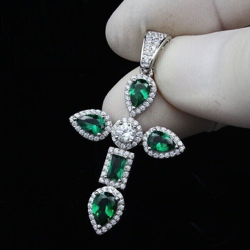 Ciondolo croce smeraldo - , verde