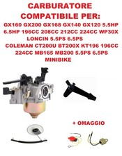 Carburatore Honda Gx 120 160 200 per GoKart generatore motozappa tagliasfalto