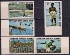 Benin 1980 Pesce Barca Pescatori Allevamento Imperf MNH/2