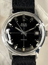 Orologio vestito AVIA Olympic vintage anni '50 uomo manuale mirino nero data argento