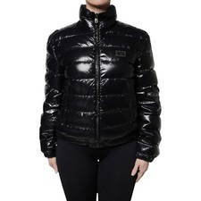Giacca DOLCE & GABBANA nera logo placca zip intera puffer IT42/US8/M RRP 1500usd
