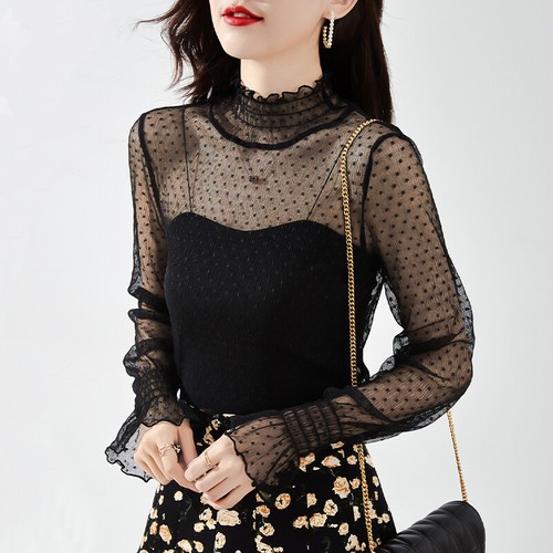 Camicia donna pois pizzo - camicia,