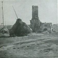 stampa antica ROMA TORRE DELLA SERPENTARA pittore ONORATO CARLANDI 1941 SALARIA