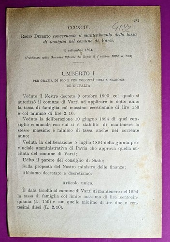 Varzi regio decreto il - decreto, x