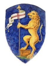 Grande scudo in ceramica Decorato da stemma araldico con leone rampante