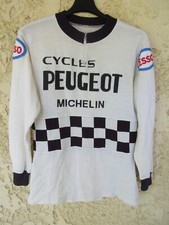 Maillot Cycles PEUGEOT à damier ESSO MICHELIN 1977 vintage shirt jersey maglia M