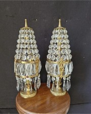 Antica coppia di lampade da tavolo vintage in ottone francese cristalli stile impero comodino 