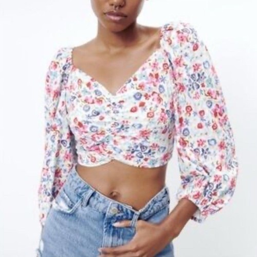 Crop top zara floreale manica - top,