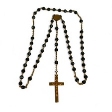 Rosario antico placcato oro perle di vetro nero Rosario Religione