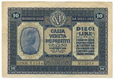 10 LIRE CASSA VENETA DEI PRESTITI OCCUPAZIONE AUSTRIACA 02/01/1918 BB+