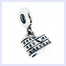 Bracciale Charm .925 Argento Sterling Roma Colosseo Pendente Cuore Perla f/Europeo