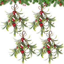 4 Pezzi Vischio Natalizio, Bacche Rosse Natalizie, Vischio Finto per Decorazioni