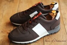Prada Marrone Tela Pelle Scarpe da Ginnastica Sneakers Uomo UK 8 US 9 EU 42