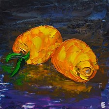 Dipinto originale quadro cucina limoni natura morta frutta limone olio 8 x 8 in