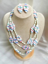 ORIGINALE DEMI PARURE COLLIER + ORECCHINI A CARAMELLE IN VETRO MURANO.