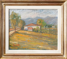 LAMBERTO GIANNINI Dipinto Olio su Tela 1967 Paesaggio Toscano Vinci 60x50 Firma