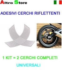 ADESIVI STRISCE STICKERS CERCHI MOTO AUTO BICI RIFLETTENTI BIANCO  UNIVERSALI