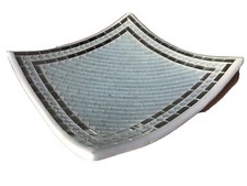 Centrotavola, vassoio in ceramica e vetro, bianco