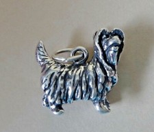 Sterling Silver 15x17mm Long Haired Yorkie Yorkshire Maltese Dog Terrier Charm