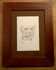 Quadro con gatto tecnica mista con cornice in legno arte povera