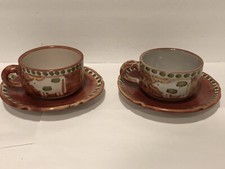 Vietri Italy C.A.S Pottery Chapel Hill Cow Bull Set of 2 Mug Saucers BEAUTIFUL