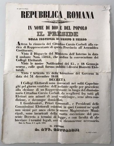 Decreto repubblica romana 1849 - decreto,