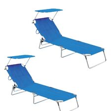 Sdraio Lettino Prendisole Kit 2pz Blu con Tettuccio Parasole Alluminio Pieghevol
