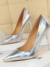 decolte scarpe argento lucido stiletto eleganti 10.5 cm pelle sintetica 9280