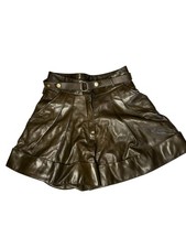 Belstaff pantaloncino donna in pelle plissettato con cintura colore marrone MEDIA