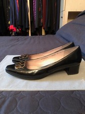 SALVATORE FERRAGAMO LUSSO BALLERINE BLACK PATENT BUCKLE GOLD 39 EUR 9 C US 6 UK