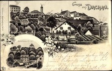 Litografia Dachau in Alta Baviera, vista generale, edificio commerciale Neumann - 3591902