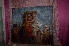 Pittore del Secolo XX. "Madonna col Bambino e Angeli" olio tela cm.72x83 C13 ^