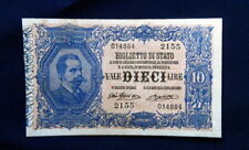 1915 ITALIA Regno RARA Banconota 10 lire XF il Re ottima qualità