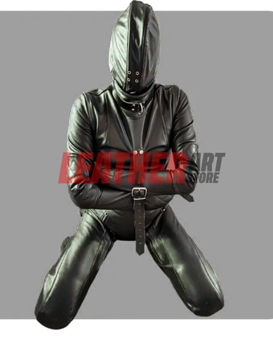 Tuta bondage pelle nera - in,