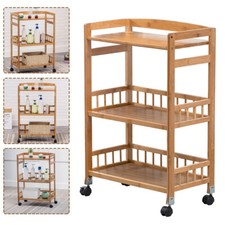 3 Tier Mobile Kitchen Rolling Serving Cart Floor Standing Wood Color Home Salon