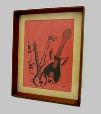 🟢 QUADRO CON  STRUMENTI MUSICALI PUNZONATO SUL RETRO-  EPOCA 1960-M-542-