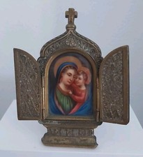 MINI EDICOLA ALTARE TECA CON  ICONA MADONNA DEL BUON CONSIGLIO IN OTTONE ANNI'40