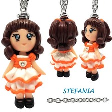 Collana collane Bambola Bambolina kawaii Cuoricino strass Arancione Fatto a mano
