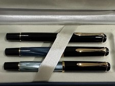 Penna stilografica Pelikan M200 3 penne blu perla e verde marmo e nero EF-EF-EF pennino