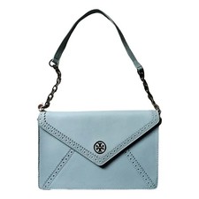 Borsa pochette Tory Burch celeste pastello catena spalla pelle logo vintage
