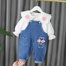 Spring Autumn Children Cotton Clothes Suit fot top+ denim Pants 2Pcs/sets Out