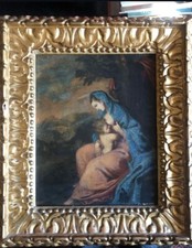 Quadro Antico Olio del 1500 Su Pietra Raffaello ,Leonardo ,Tiziano ,Van Dyck