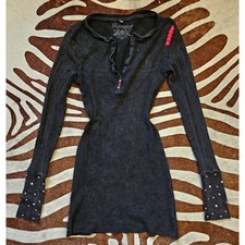 Vintage Bejeweled Y2K Body Con T-Shirt Vestito Cyber Grunge Goth Taglia M