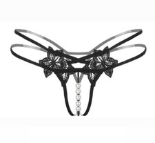 Sexy Tanga Mutandine Aperto Cavallo Crotchless Notte Intimo Perla Pizzo Tanga