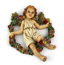 Statuina da Parete Angioletto in Resina Dipinto a Mano Made in Italy Vintage