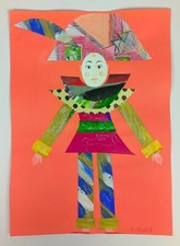 CAVALIERE originale su cartoncino-collage di carte dipinte a mano, 34,50 x 24,50