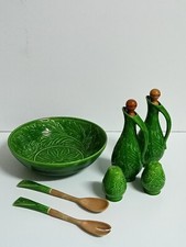 Set da tavola Ciotola Insalatiera Olio aceto sale pepe porcellana e bamboo 1990