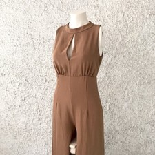 JUMPSUIT TUTA PANTAPALAZZO ELEGANTE CASUAL CERIMONIA MARRONE CHIARO CHESTNUT