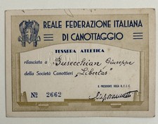 TESSERA SPORT SOCIETA' CANOTTIERI LIBERTAS CAPODISTRIA CANOTTAGGIO 1938