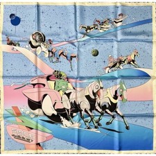 Foulard Hermes Space Derby Di Ugo Bienvenu 90 Cm Seta Blu Carre Cavallo 35"